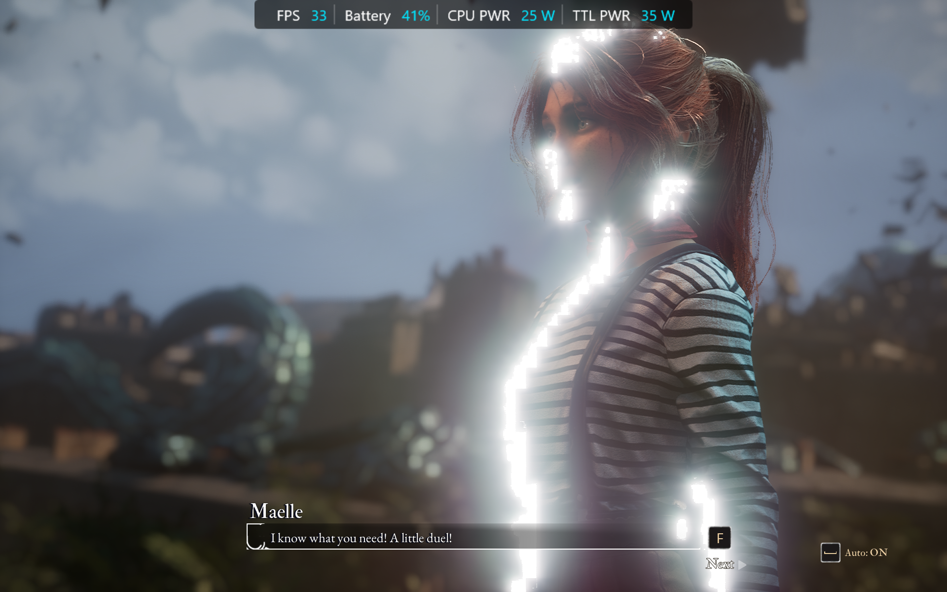 A screenshot from Clair Obscur: Expedition 33 on an MSI Claw 8 EX AI Plus.