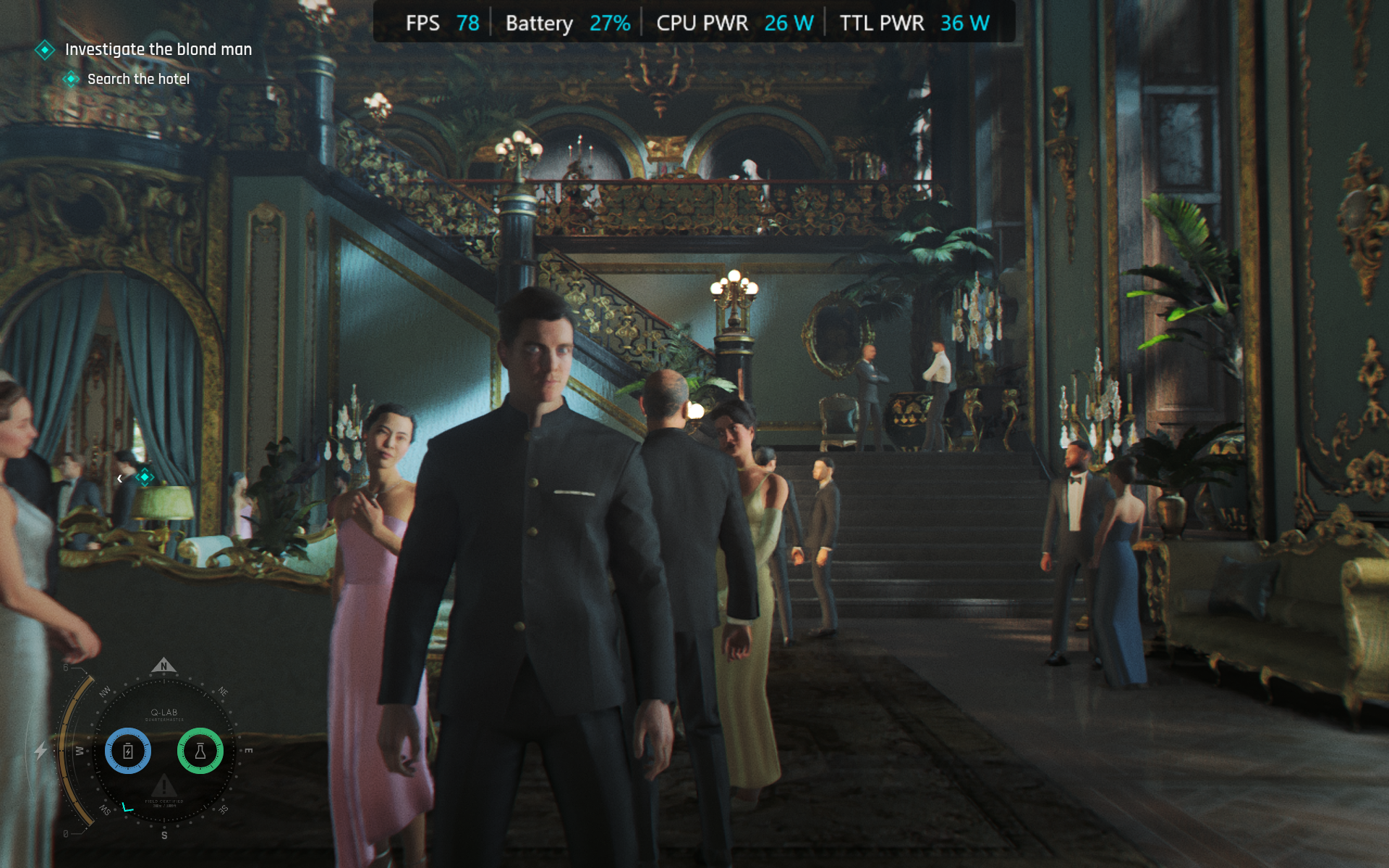 A screenshot of 007 First Light on an MSI Claw 8 EX AI Plus.
