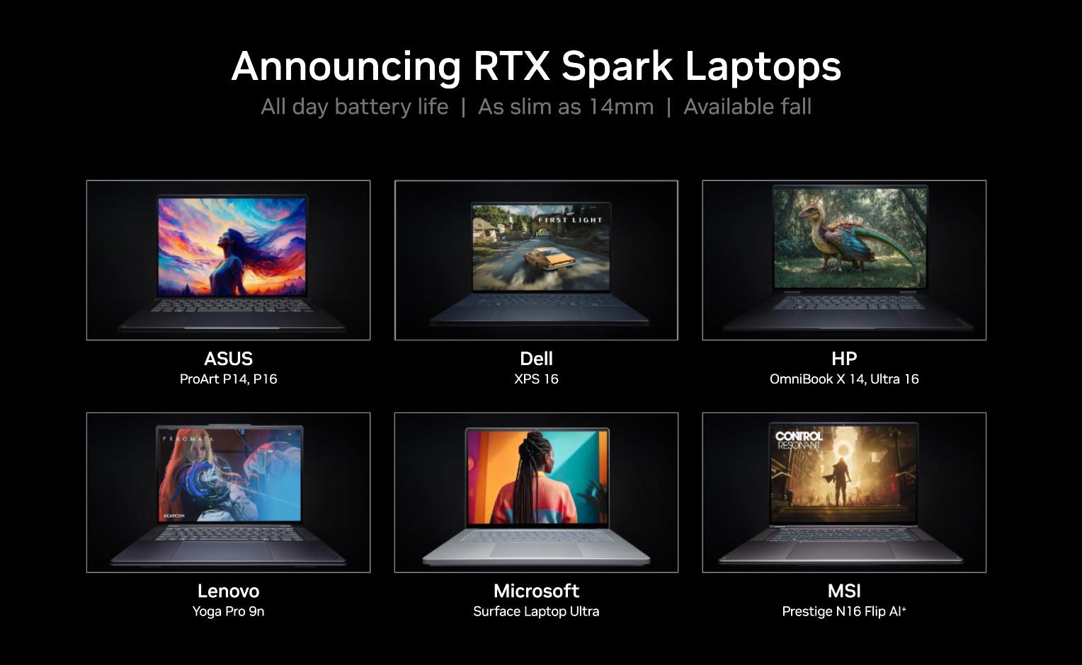 Asus ProArt P14 and P16, Dell XPS 16, HP OmniBook X14 and Ultra 16, Lenovo Yoga Pro 9N, Microsoft Surface Laptop Ultra, MSI Prestige N16 Flip AI.