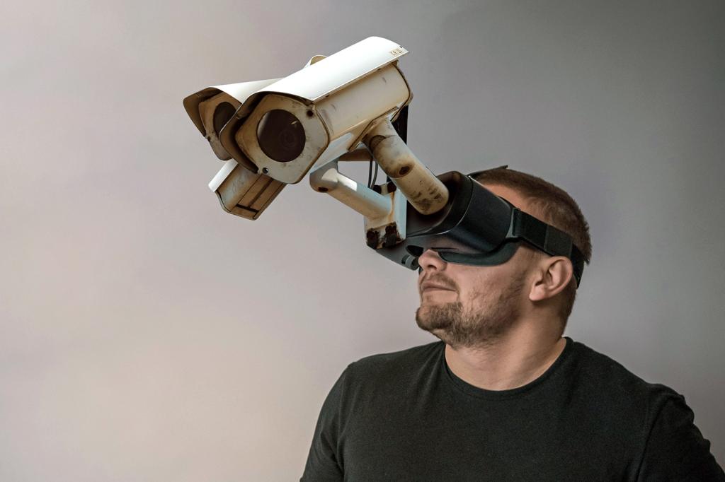 Not actually Meta smart glasses, but a headset with massive CCTV cameras attached.