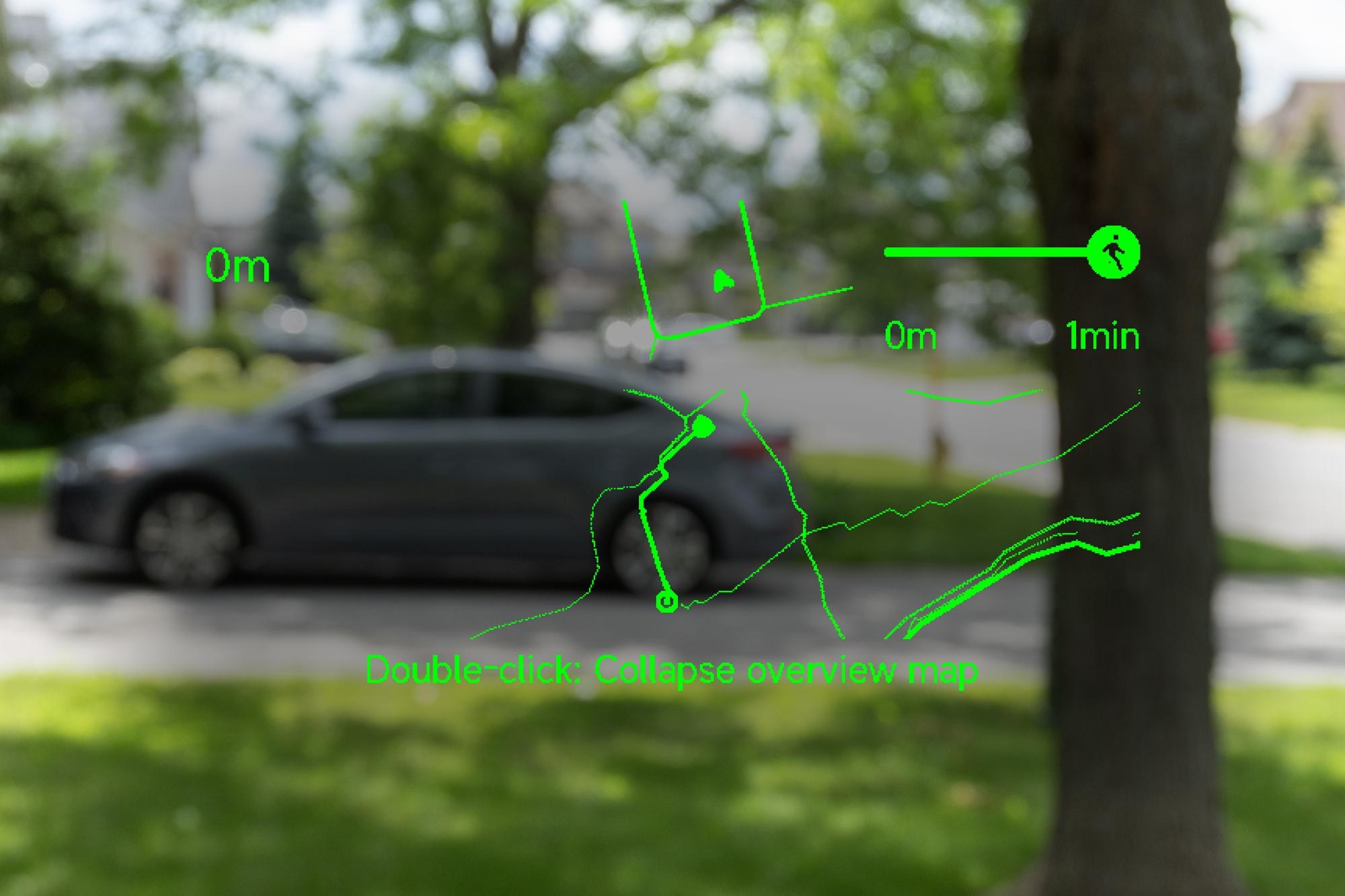 A map showing walking directions through the Xgimi MemoMind One smart glasses.