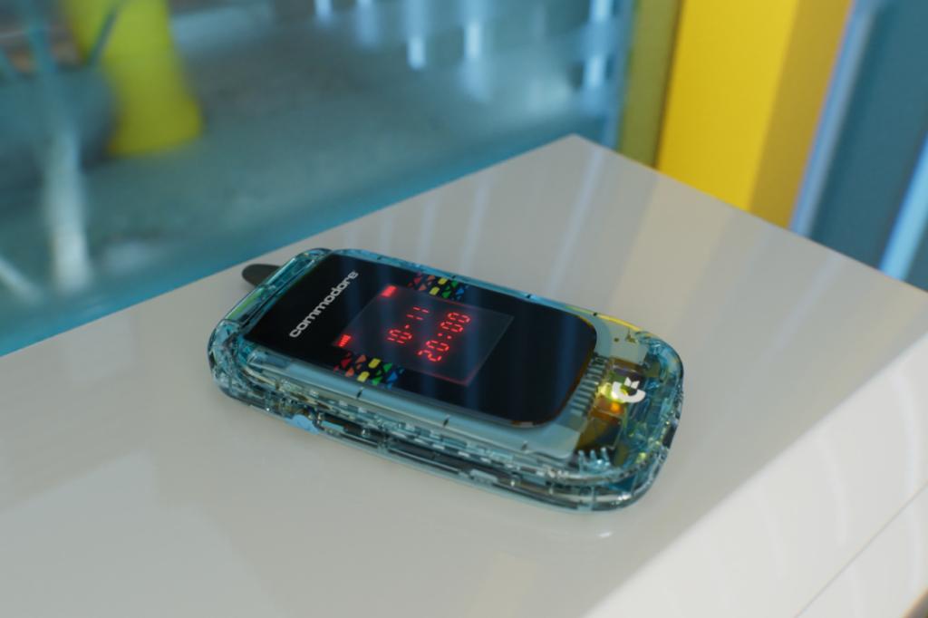 A Commodore Callback 8020 mobile phone on a white surface