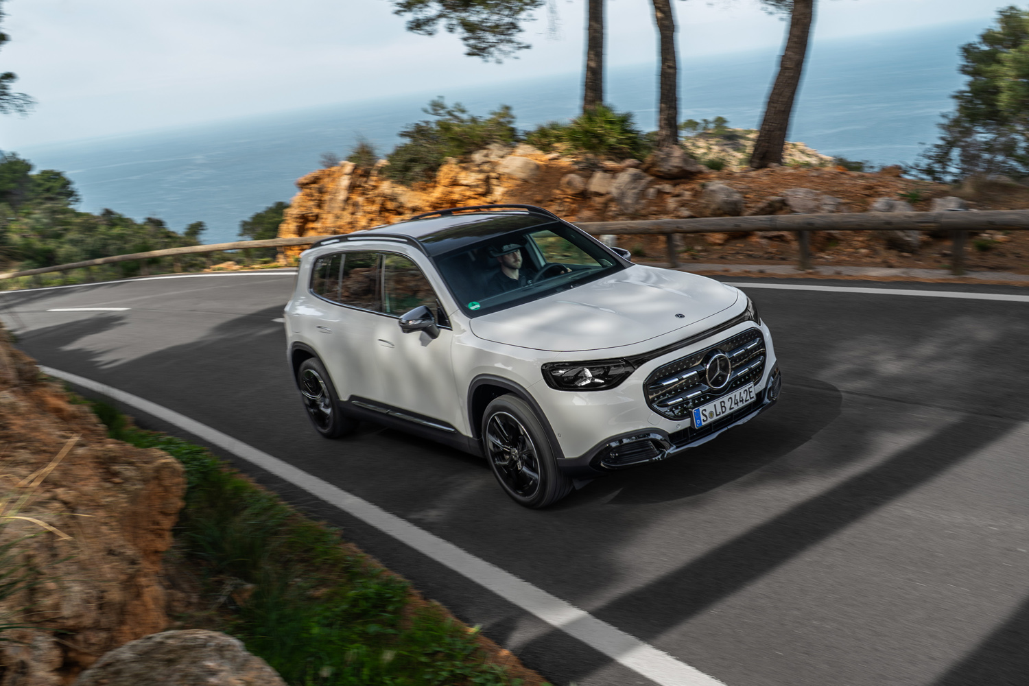 Mercedes-Benz GLB Electric drive tracking high angle front