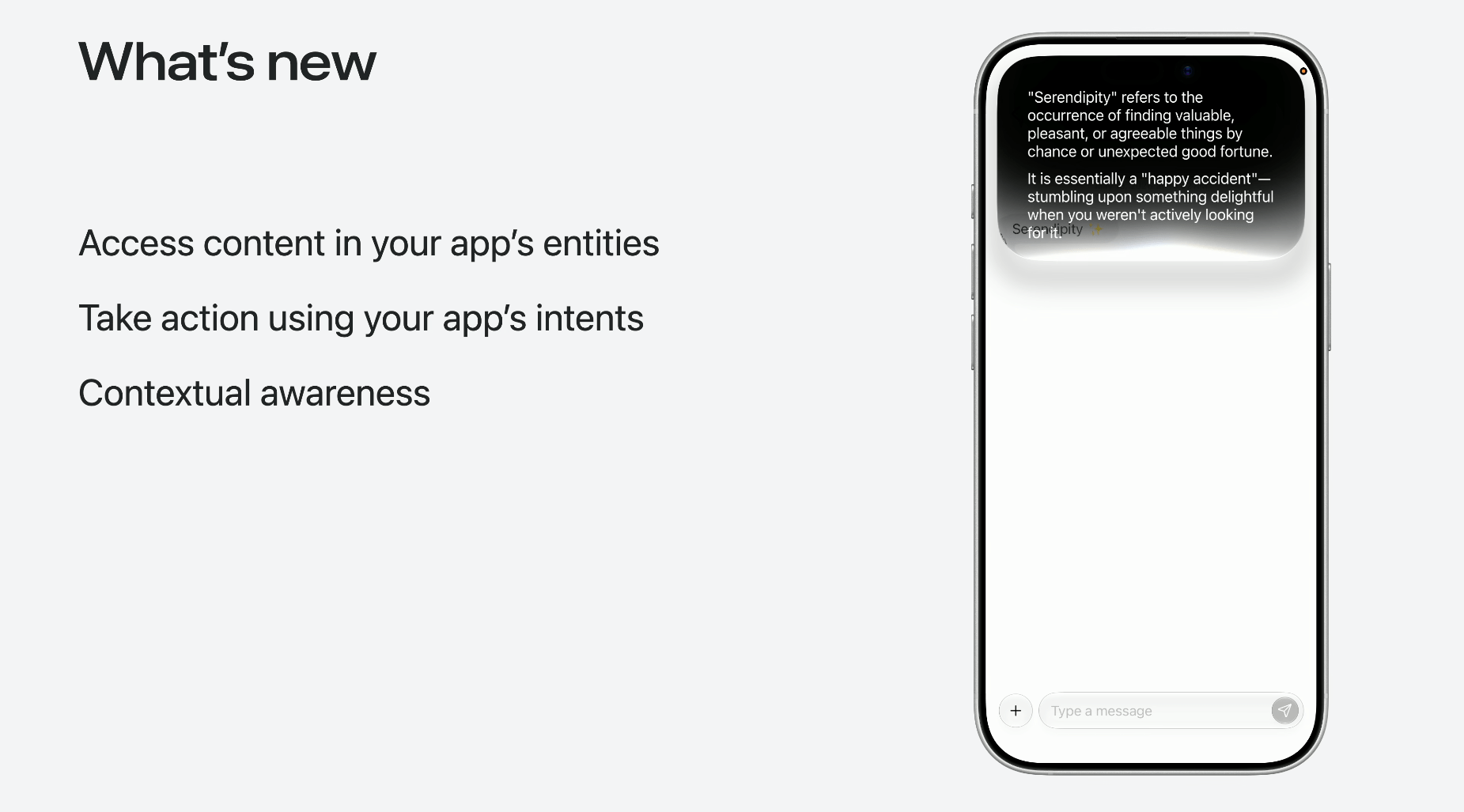 A still from Apple’s video on how developers can integrate with Siri AI.