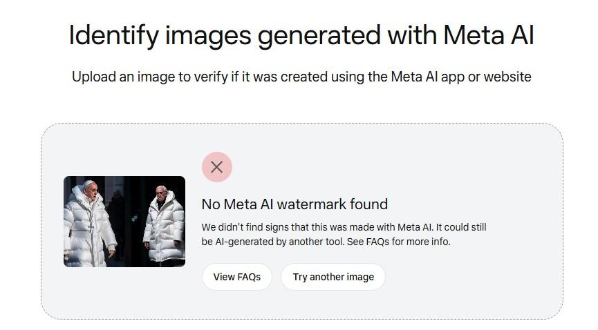 <em>And here’s the message it shows if it doesn’t find any Content Seal markers — which doesn’t mean the image isn’t AI-generated.</em>