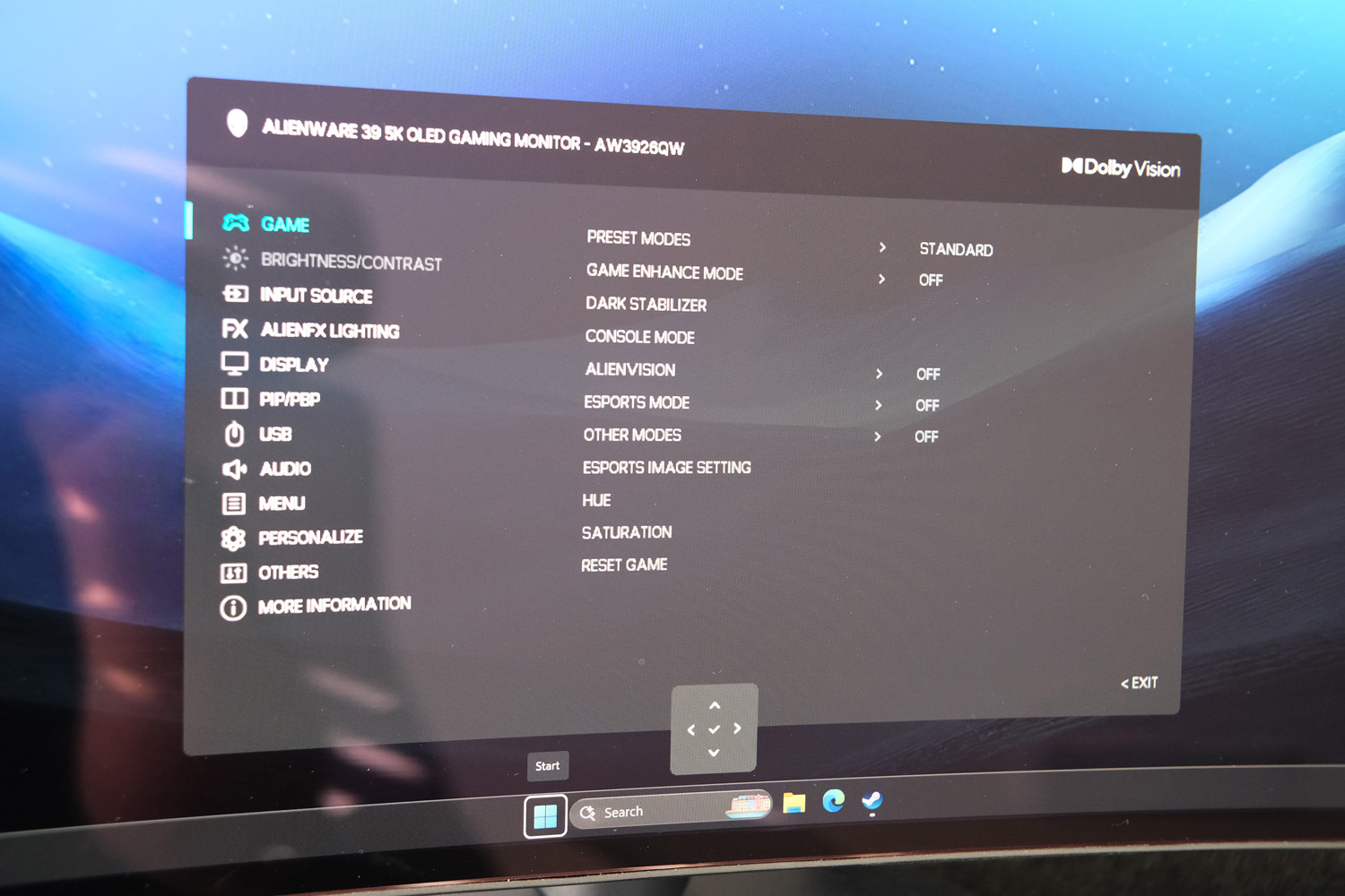 Alienware AW3926QW review OSD