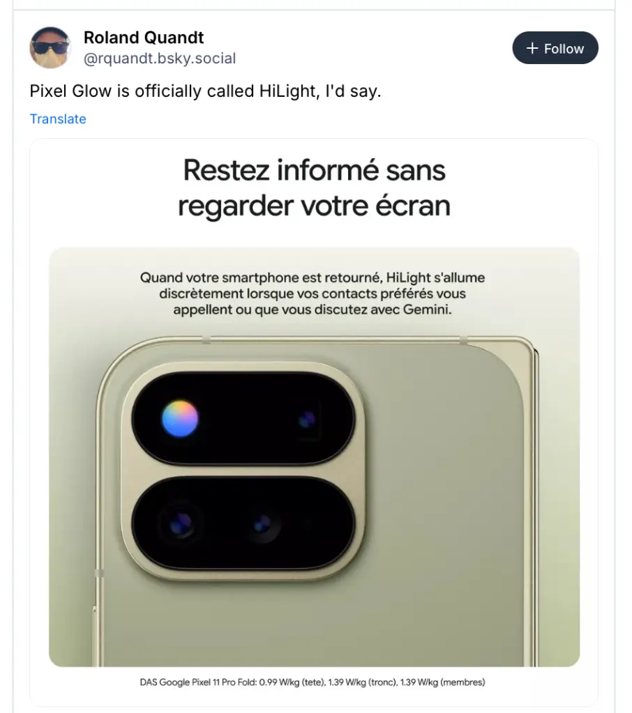 Bluesky post from Roland Quandt on the Pixel 11