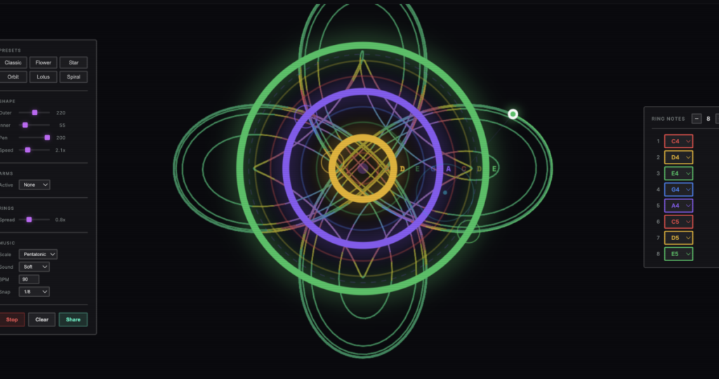 Doodle generative compositions in your browser with Musical Spirograph