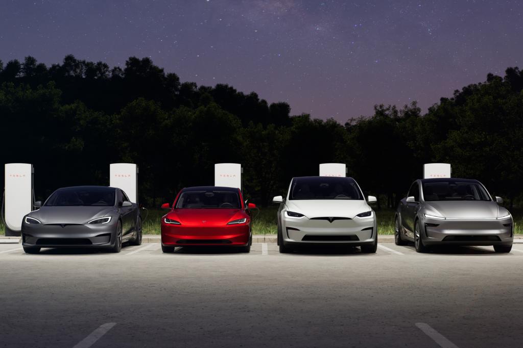 Teslas in charging bay