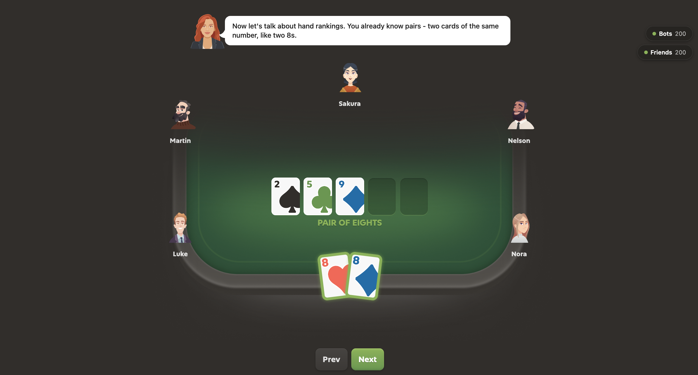 A screenshot of a hand ranking explanation in a lesson on Gambit