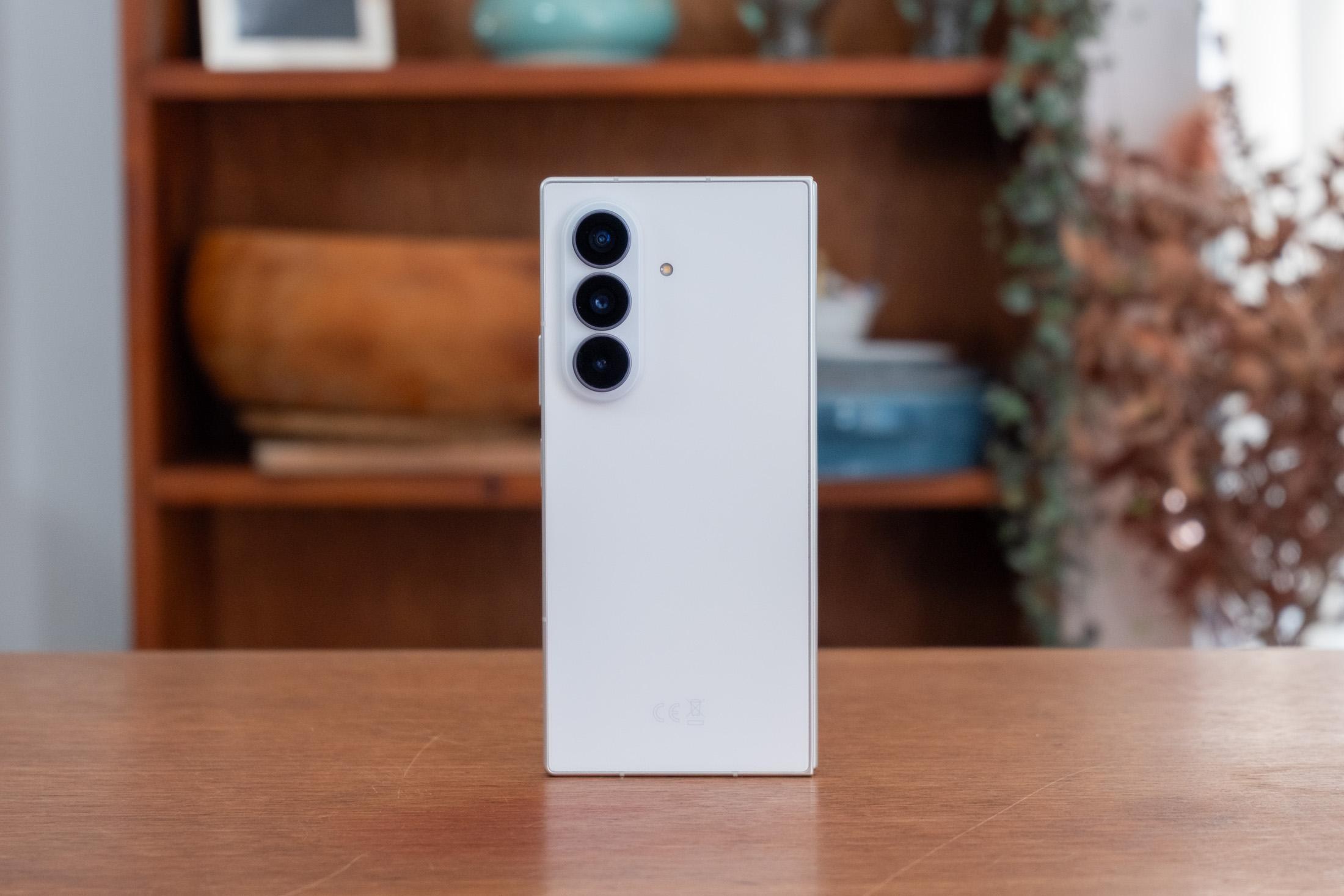 Photo of Samsung Galaxy Z Fold 8 Ultra in front of a bookcase, showing the rear
