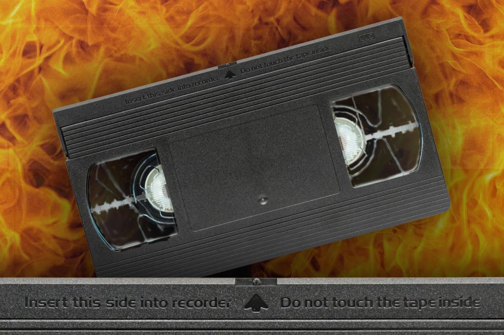 VHS tape on fire