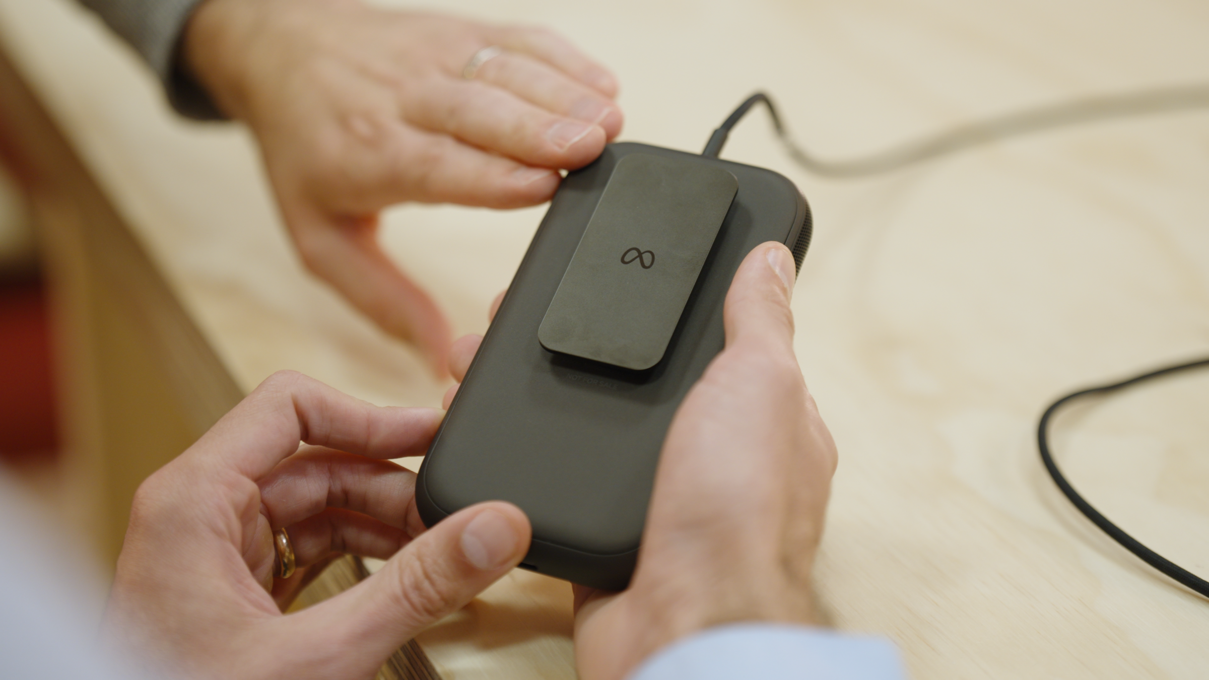 A photo of the Meta VR Glasses compute puck.