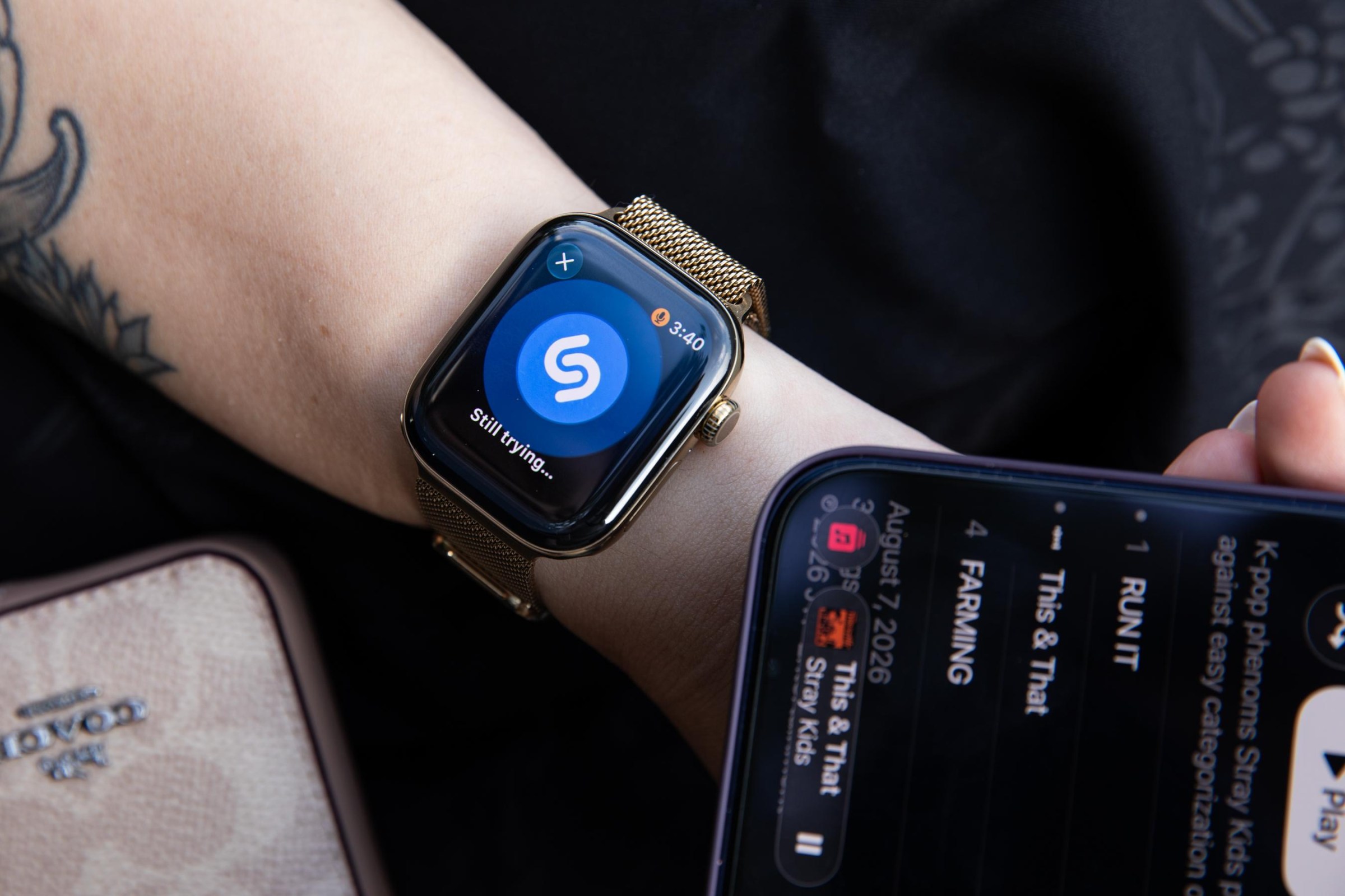 The improved Shazam works in the Smart Stack. Here, Shazam is battling against ambient noise from a helicopter. Shazam did not win.