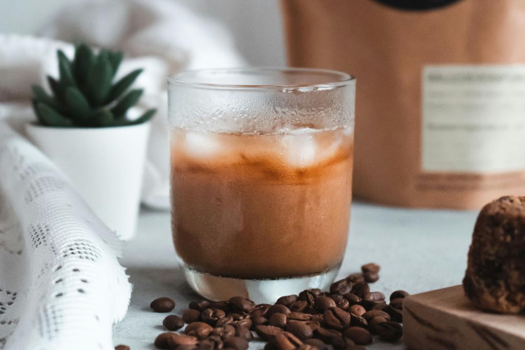 Cold brew coffee surrounded by beans