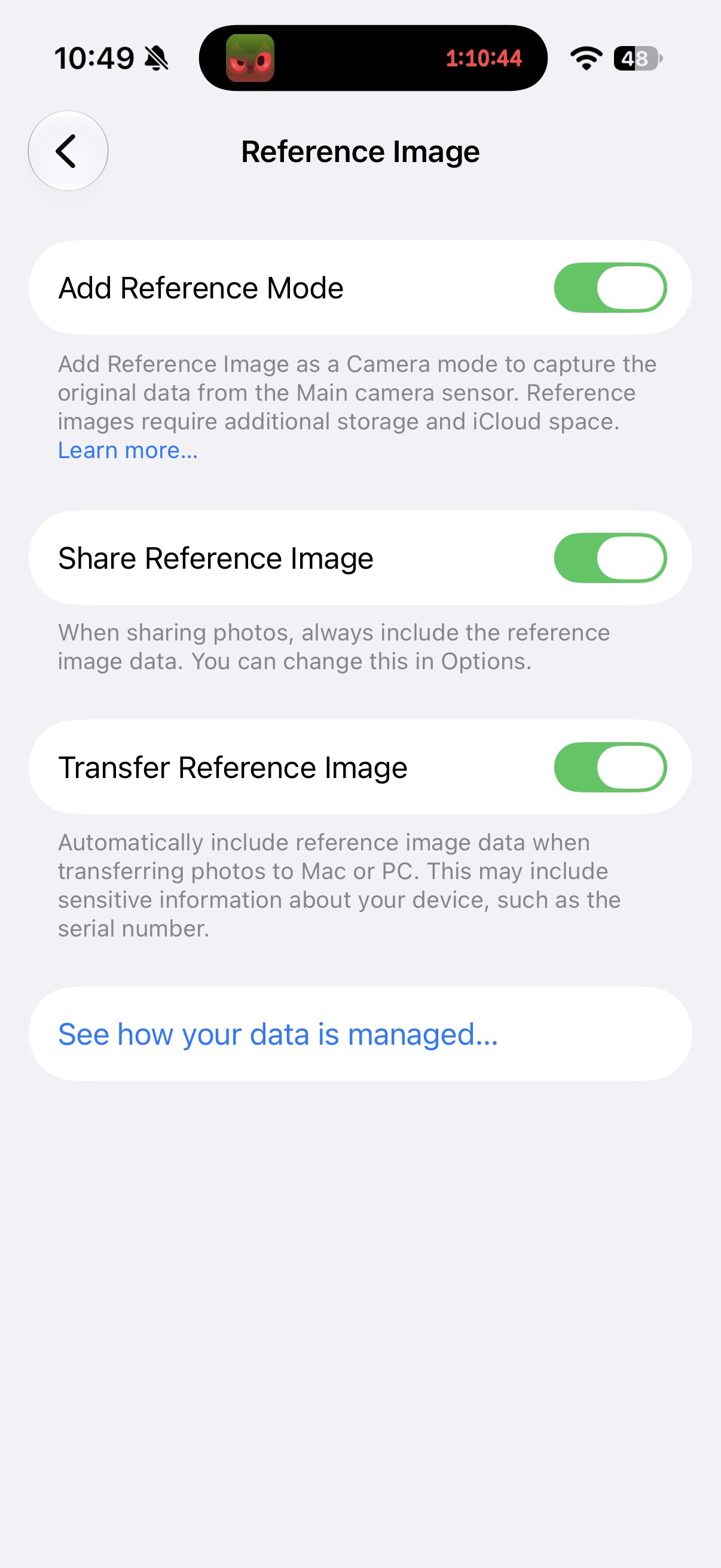 In order to use the Reference Image feature, you need to turn it on in settings.