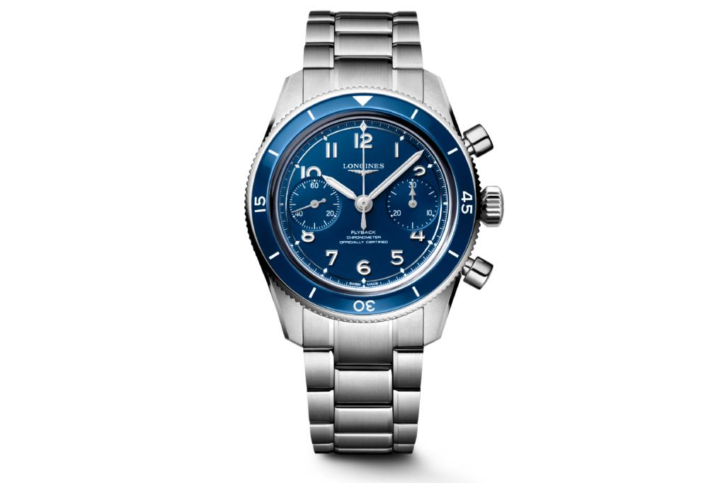 Longines Spirit Pilot and Spirit Pilot Flyback (Blue) on white background