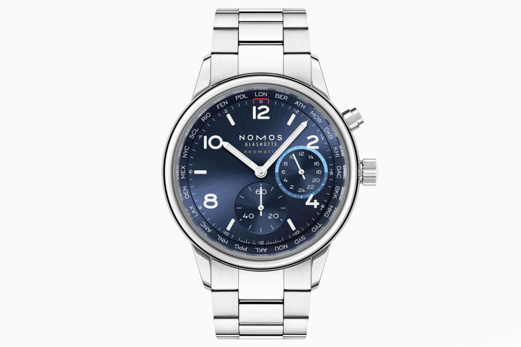 Nomos Glashutte Club Sport Neomatik Worldtimer on white background