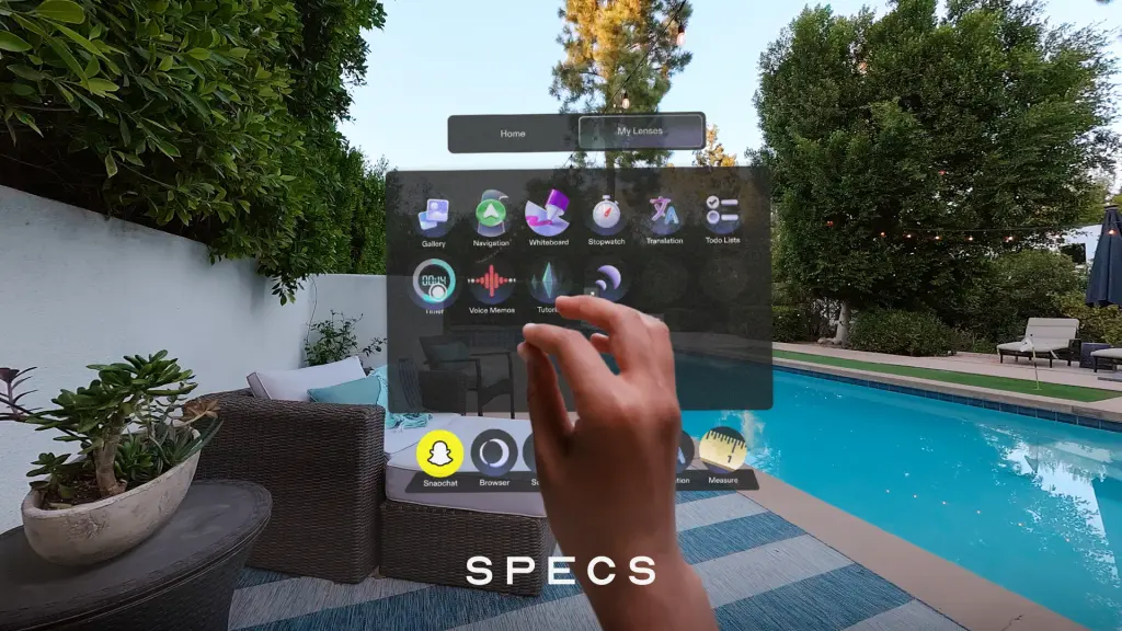 Snap Specs Home menu