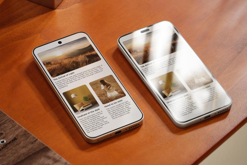 Two TCL phones side-by-side on a wooden surface