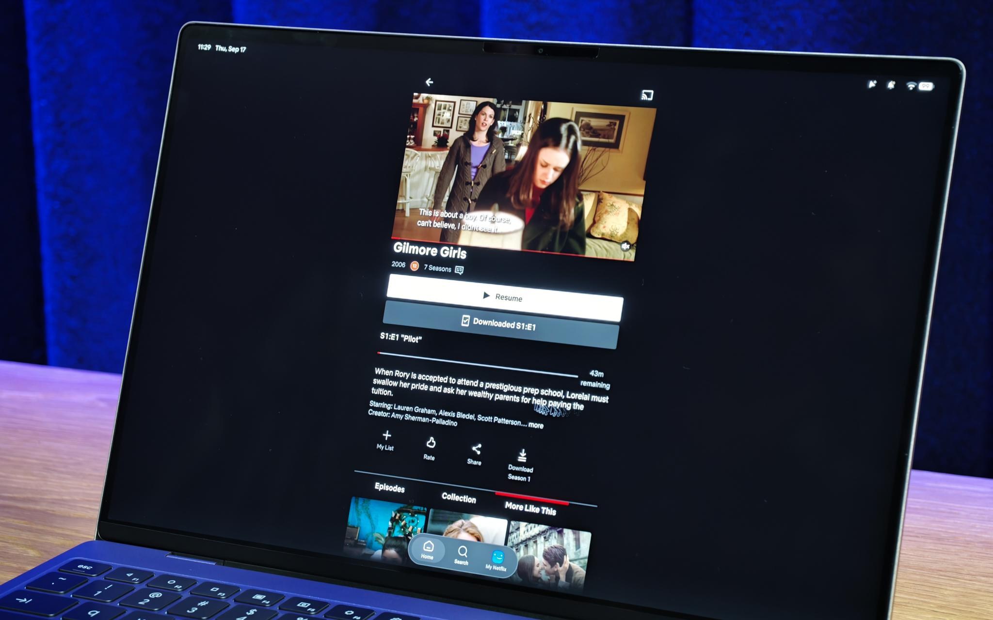 Netflix delivers offline downloads (!) but its optimization is still mixed — while most pages fill the screen, occasionally it shifts to this portrait view.