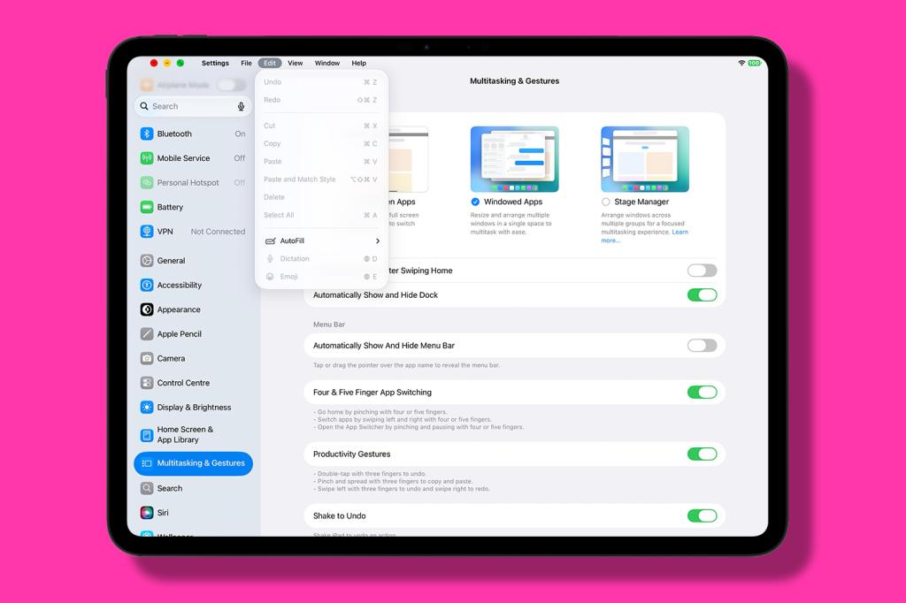iPadOS 27 menu bar